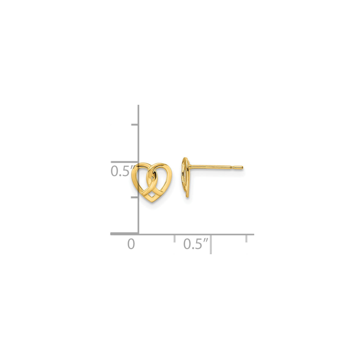 14k Yellow Gold Heart Stud Earrings with Intertwined Ribbon Design for Women