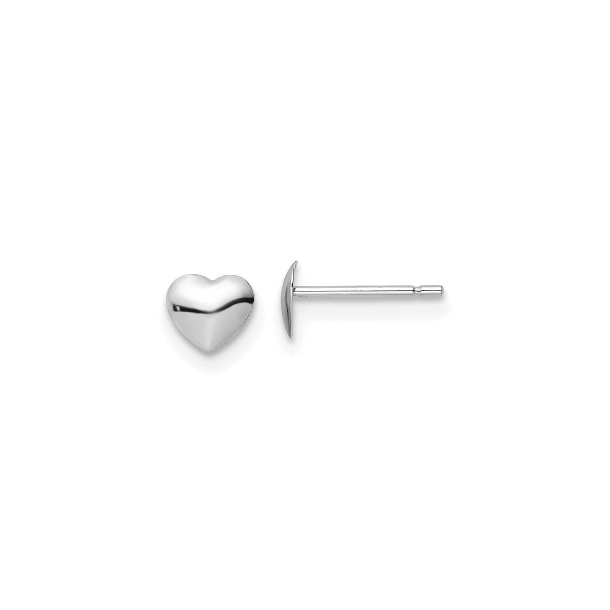 14k White Gold Heart Stud Earrings, Polished Puffed Design, Minimalist Style