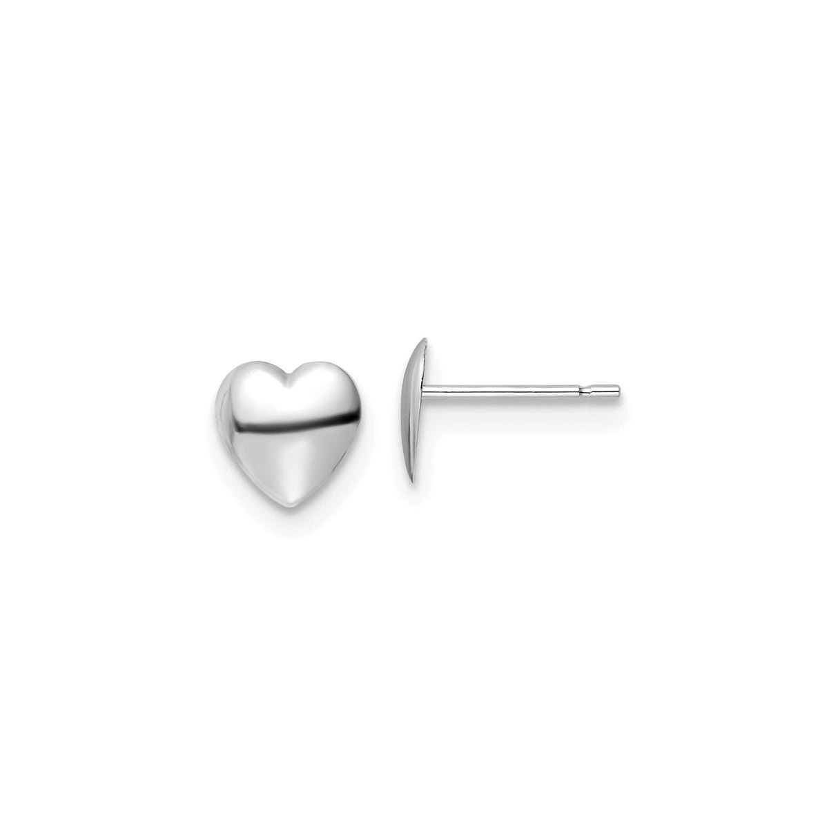 14k White Gold Heart Stud Earrings, Puffed Polished Design, Minimalist Romantic Jewelry for Women
