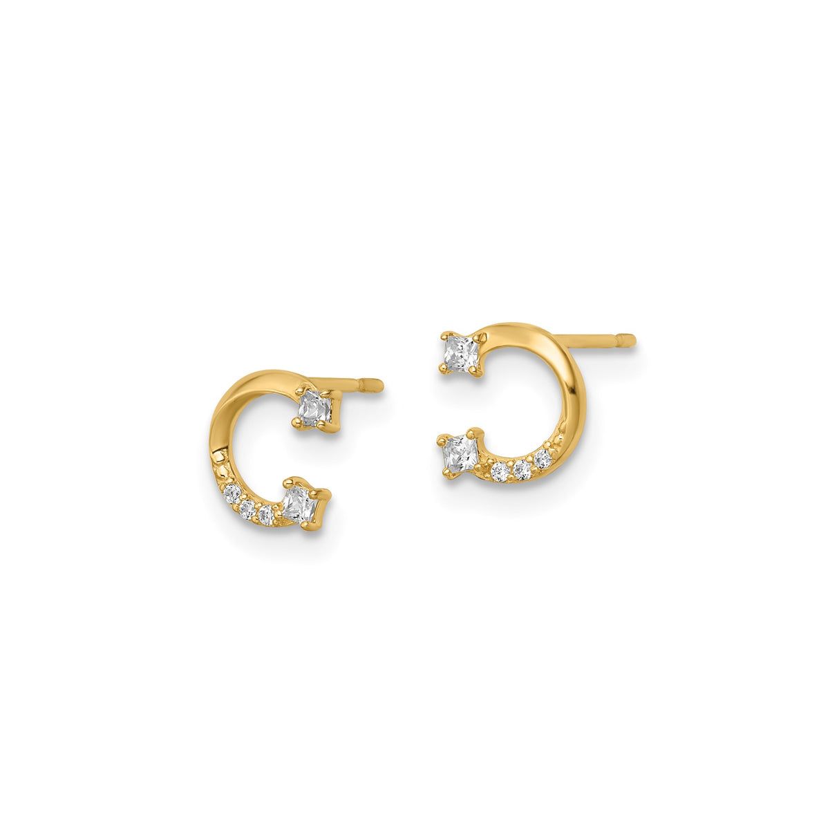 14k Yellow Gold Stud Earrings with Cubic Zirconia, Modern Open Circle Design for Women