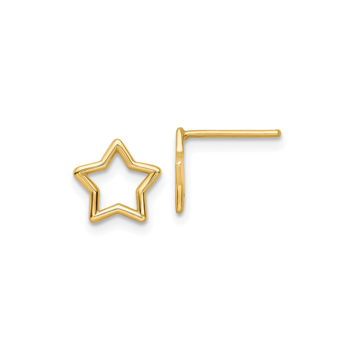 14k Yellow Gold Star Shaped Stud Earrings, Openwork Minimalist Design for Women and Teens
