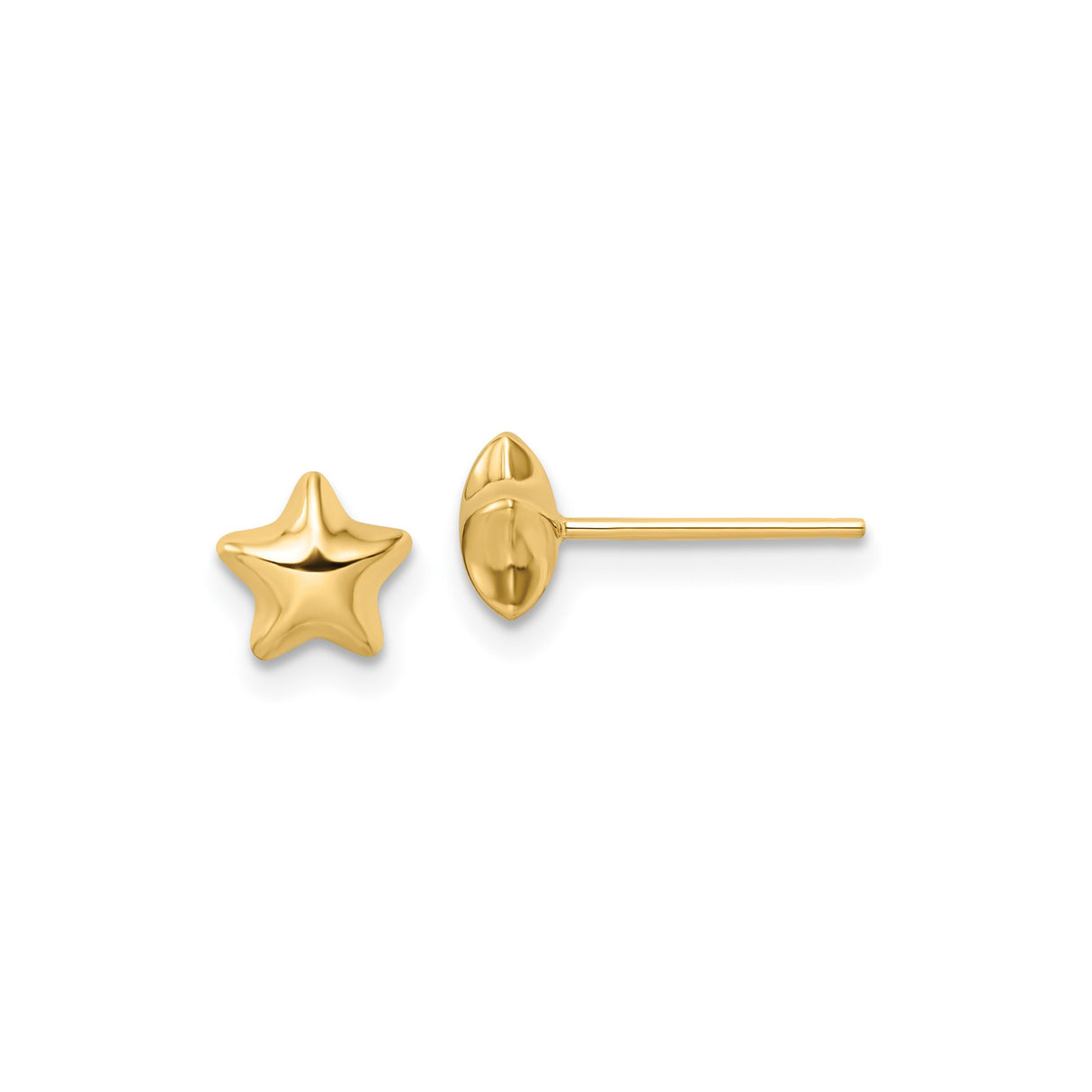 14k Yellow Gold Star Stud Earrings, Polished Five-Point Minimalist Design for Women