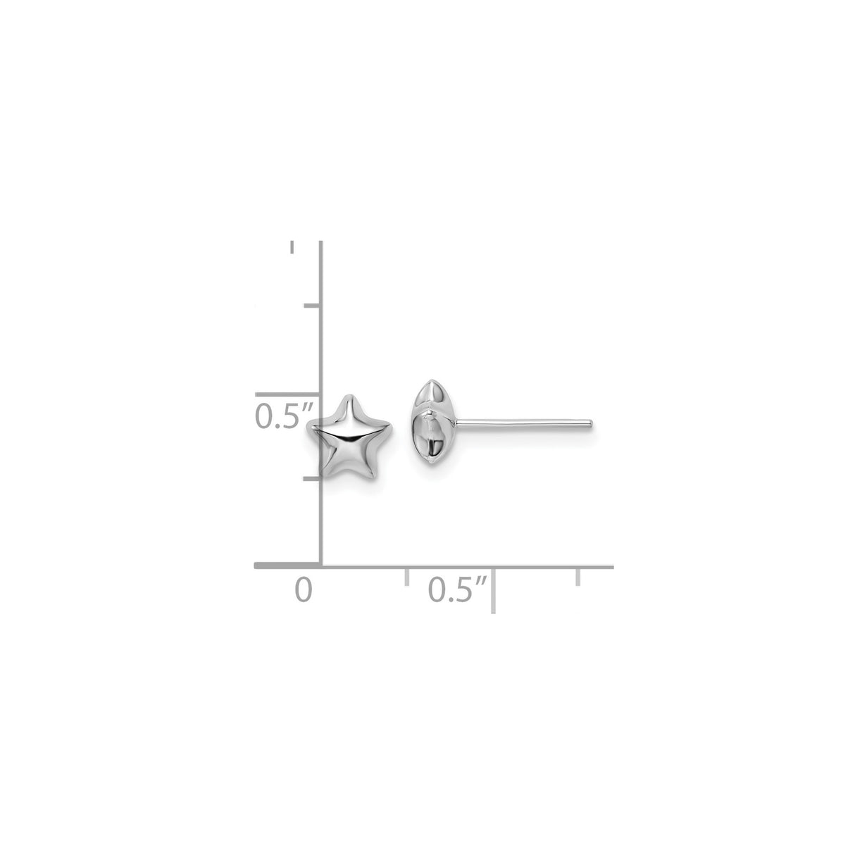 14k White Gold Star Stud Earrings, Puffy Polished Design, Minimalist Celestial Style