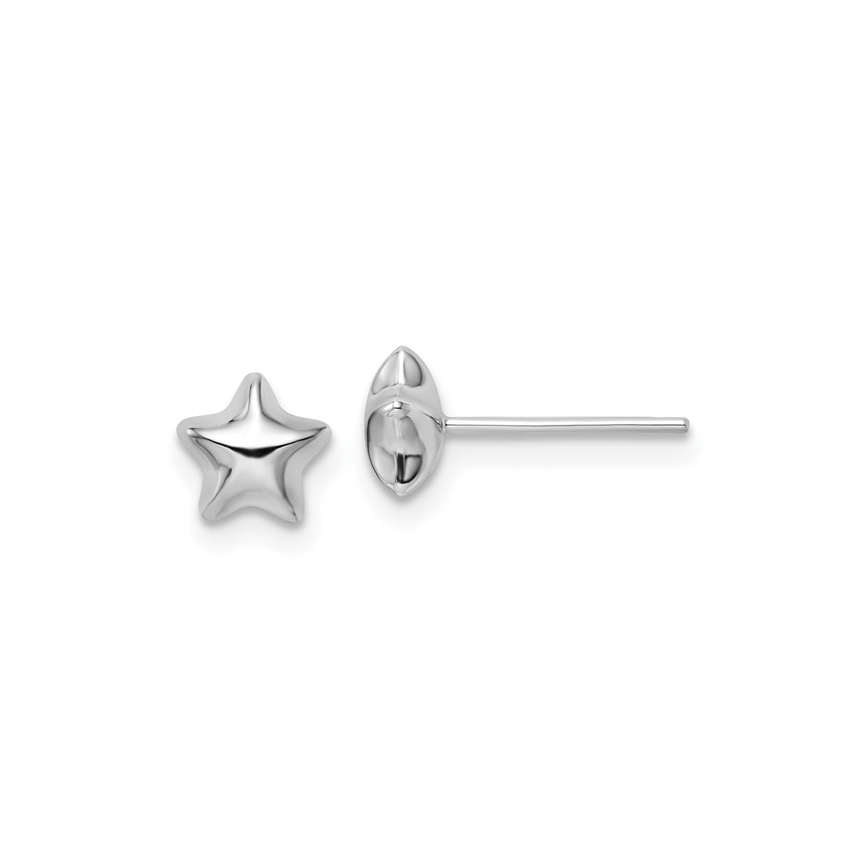 14k White Gold Star Stud Earrings, Puffy Polished Design, Minimalist Celestial Style