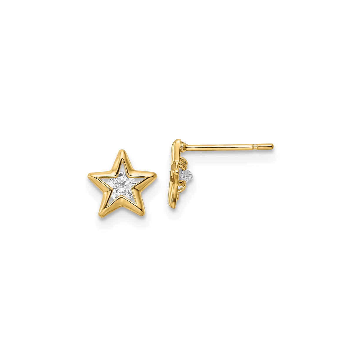 14k Yellow Gold Star Stud Earrings with Cubic Zirconia, Celestial Minimalist Design for Women