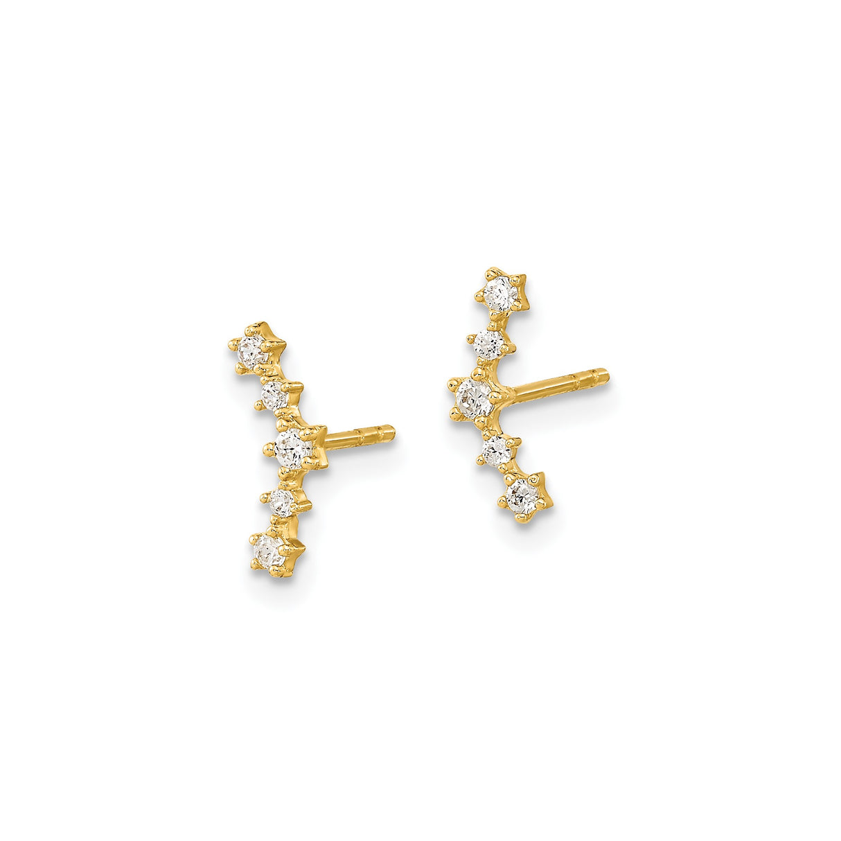 14k Yellow Gold Ear Climber Earrings with Cubic Zirconia, Cascading Star Design