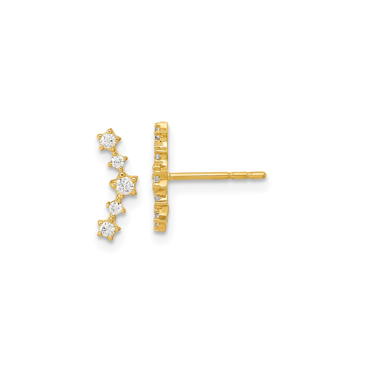 14k Yellow Gold Ear Climber Earrings with Cubic Zirconia, Cascading Star Design