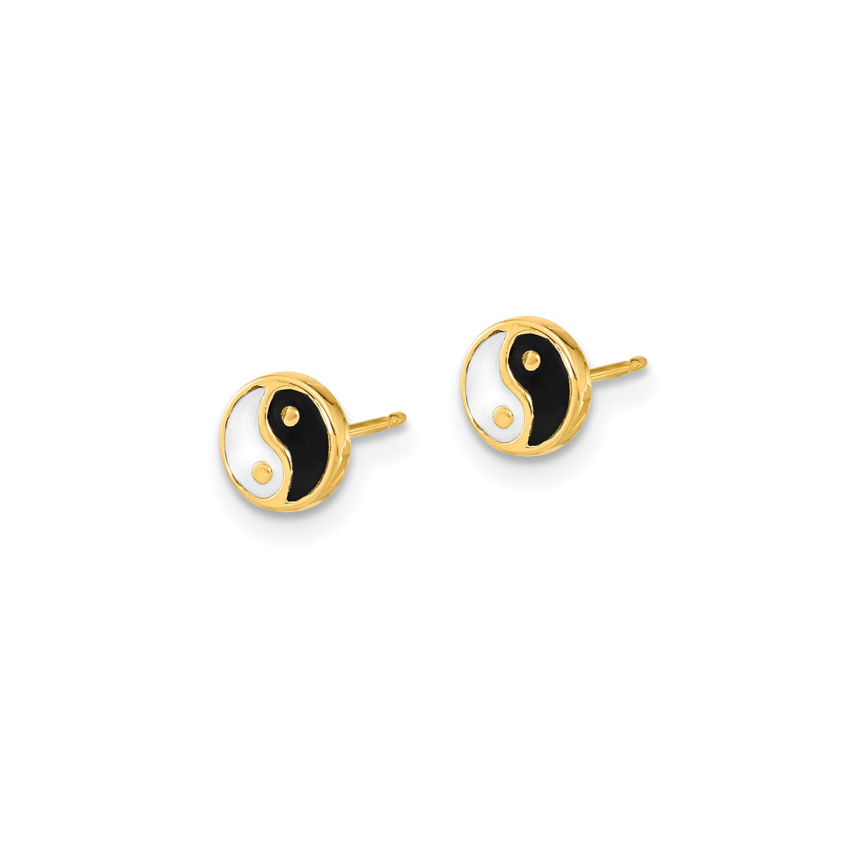 14k Yellow Gold Yin Yang Stud Earrings with Black and White Enamel Symbol