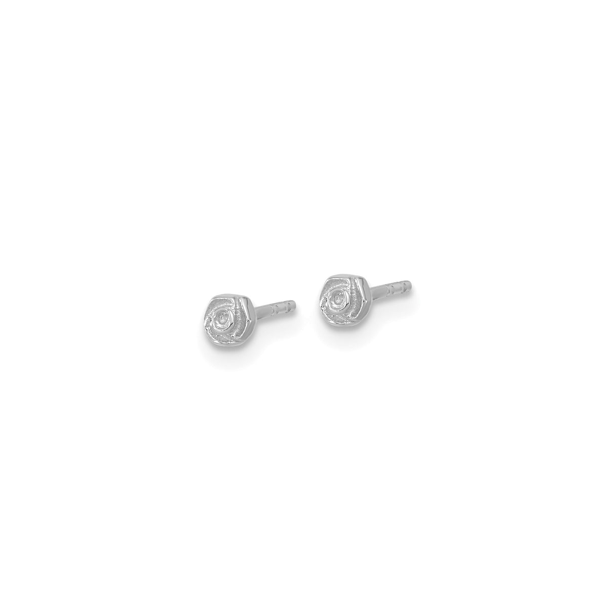 14k White Gold Rose Stud Earrings, Sculpted Floral Design, Minimalist Style for Women