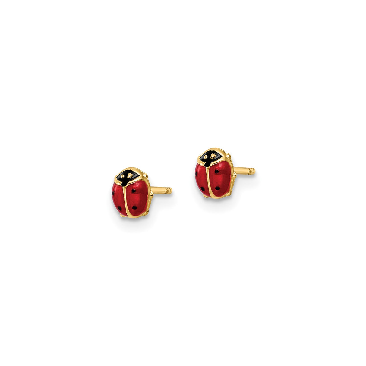 14k Yellow Gold Ladybug Stud Earrings, Red and Black Enamel Insect Jewelry for Women and Girls