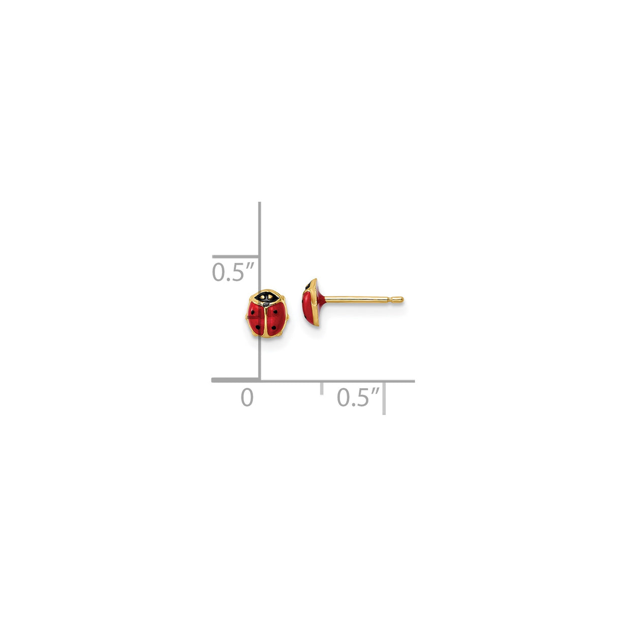 14k Yellow Gold Ladybug Stud Earrings, Red and Black Enamel Insect Jewelry for Women and Girls