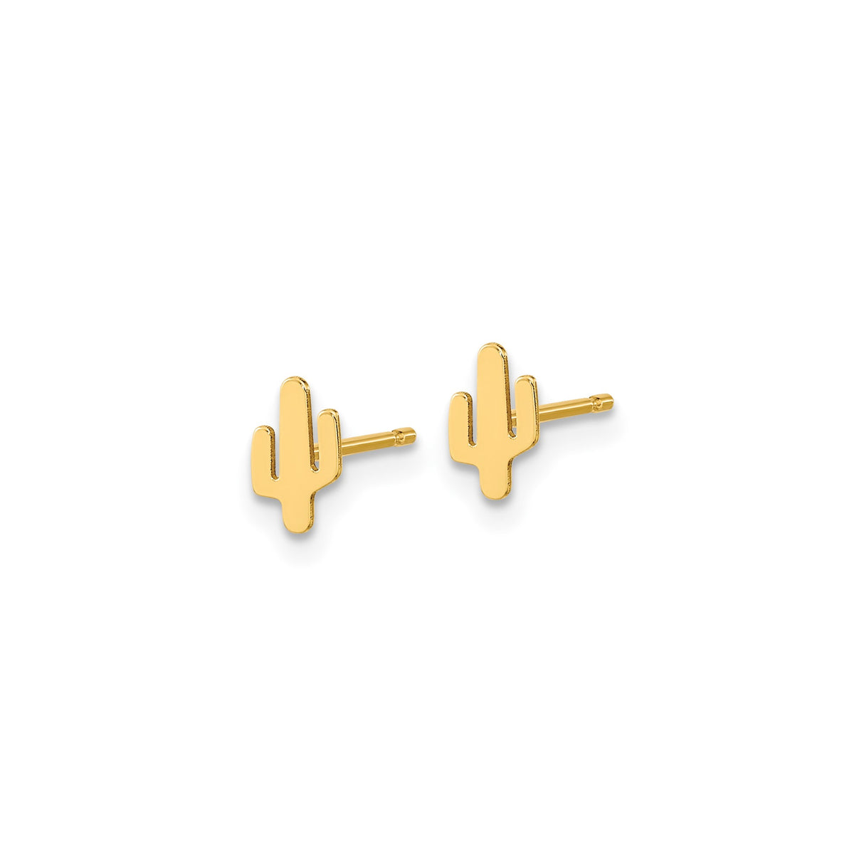 14k Yellow Gold Cactus Stud Earrings, Minimalist Desert Boho Style for Women