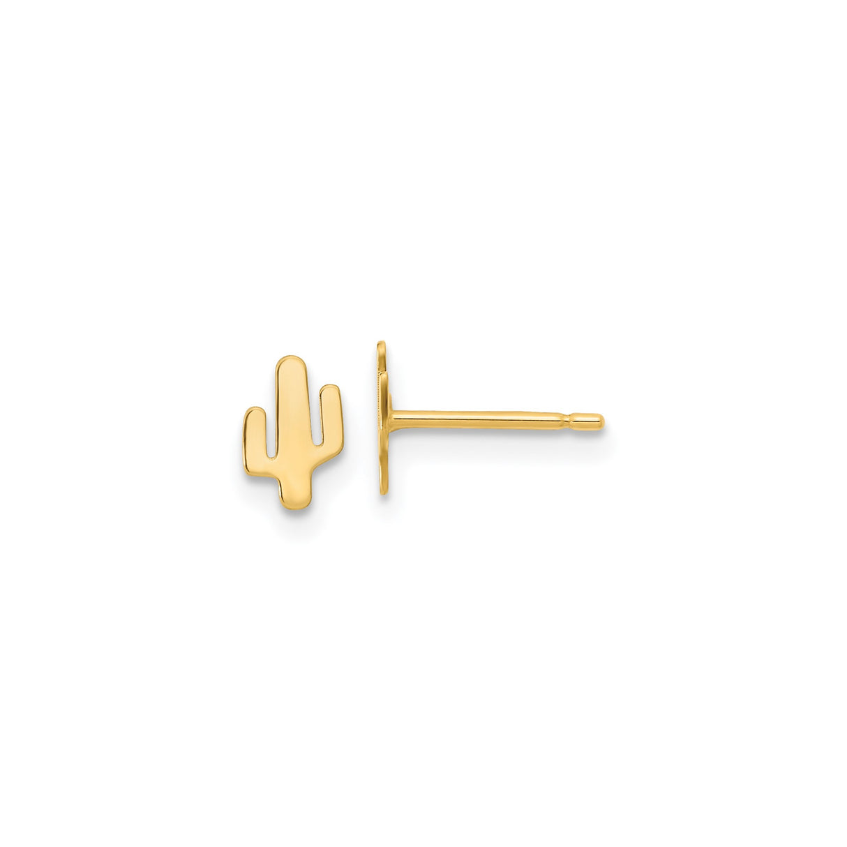 14k Yellow Gold Cactus Stud Earrings, Minimalist Desert Boho Style for Women