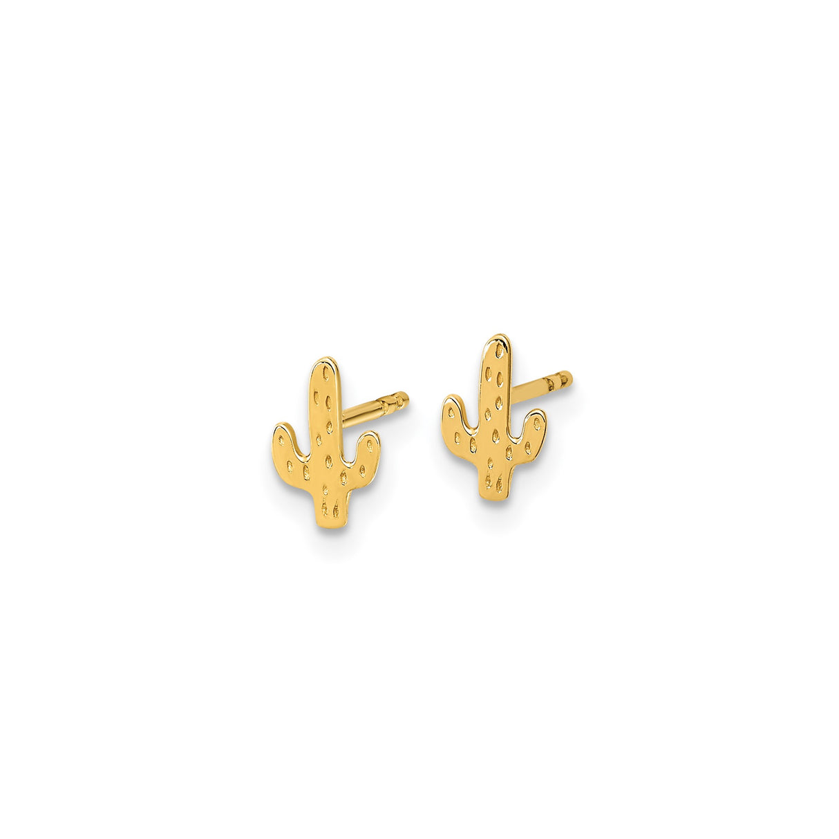 14k Yellow Gold Cactus Stud Earrings, Minimalist Boho Nature Design for Women