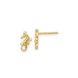 14k Yellow Gold Seahorse Stud Earrings with Cubic Zirconia, Nautical Marine Life Design