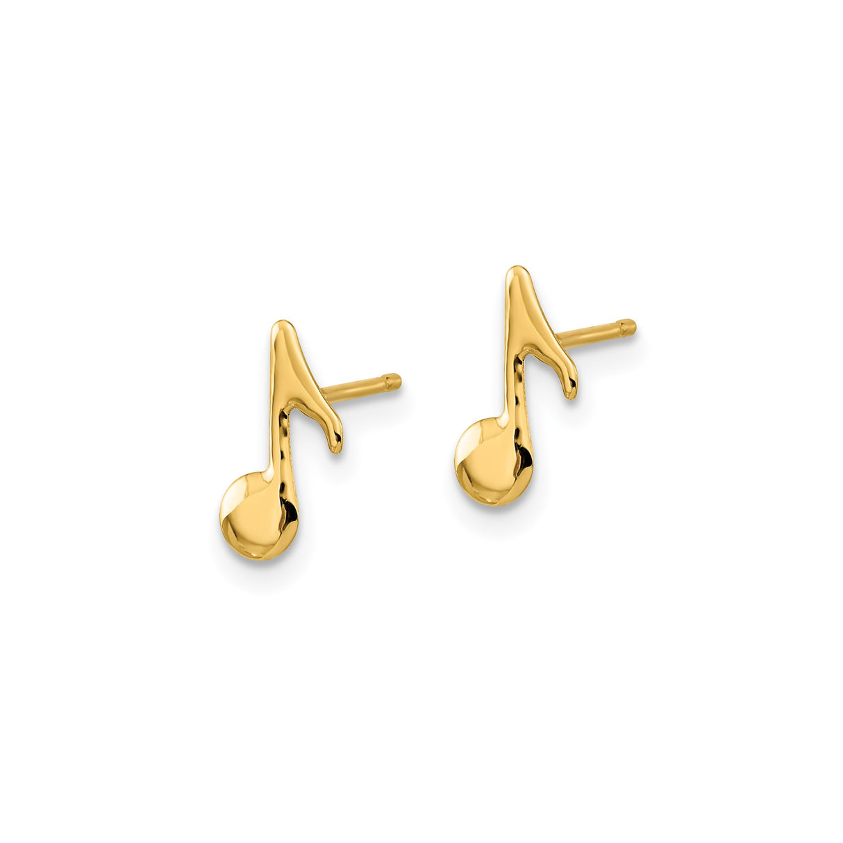 14k Yellow Gold Music Note Stud Earrings, Polished Eighth Note Design, Minimalist Jewelry