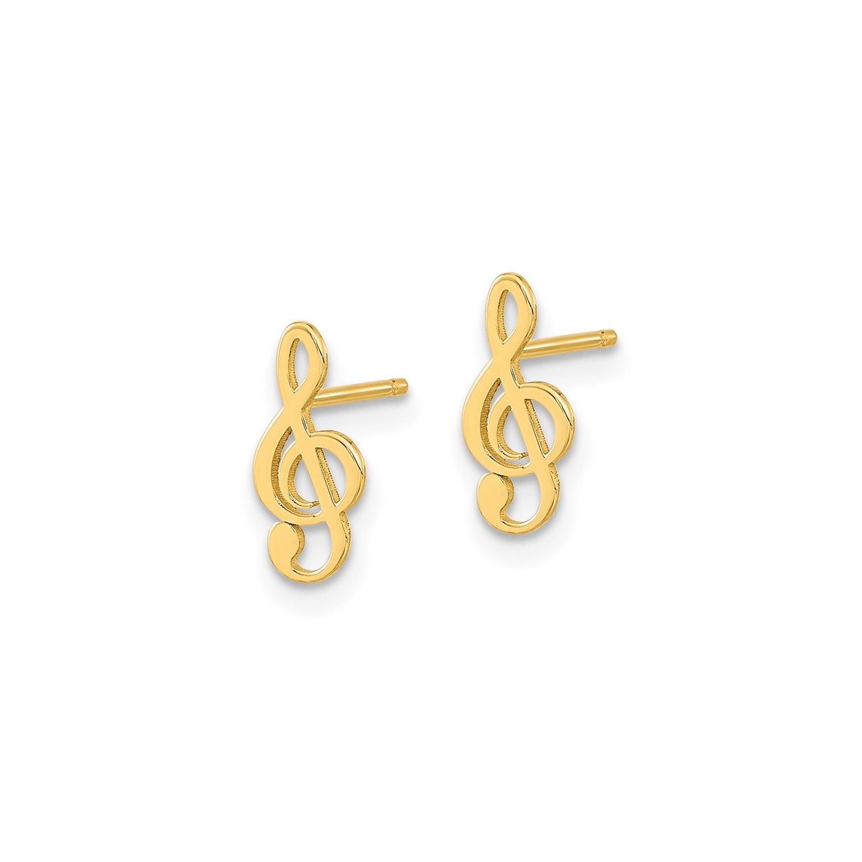 14k Yellow Gold Treble Clef Stud Earrings, Musical Note Design for Women and Music Lovers