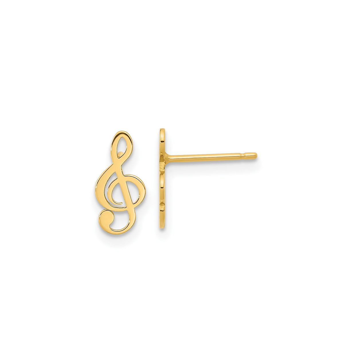 14k Yellow Gold Treble Clef Stud Earrings, Musical Note Design for Women and Music Lovers