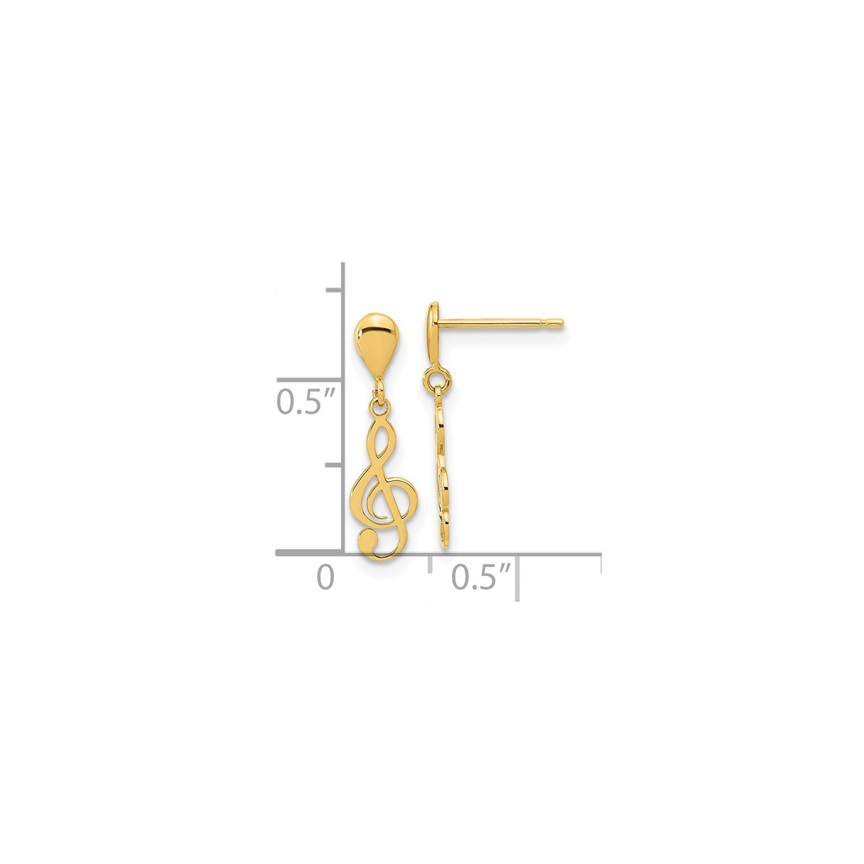 14k Yellow Gold Dangle Earrings with Treble Clef Music Note Charms for Women