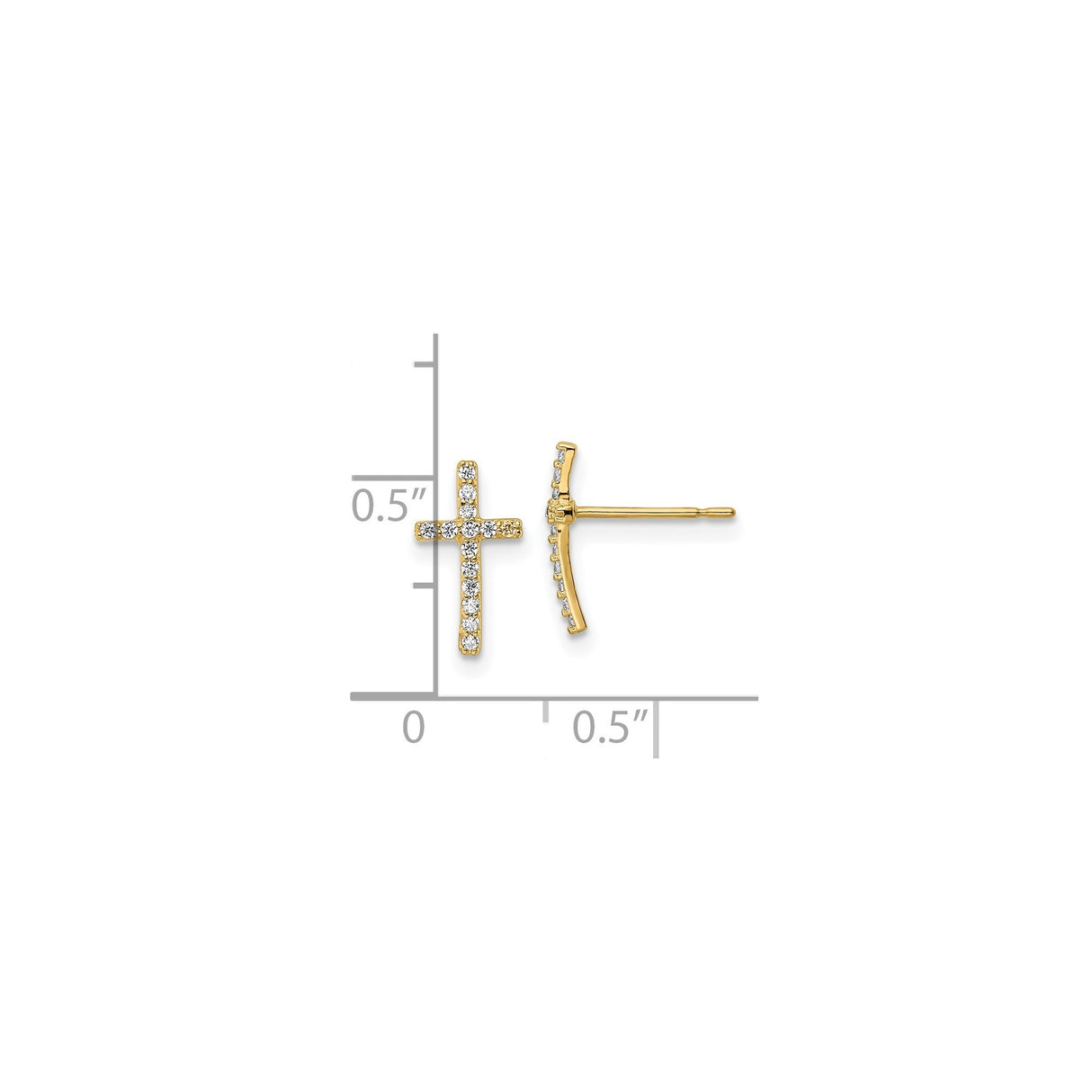 14k Yellow Gold Cross Stud Earrings with Cubic Zirconia, Christian Minimalist Style for Women