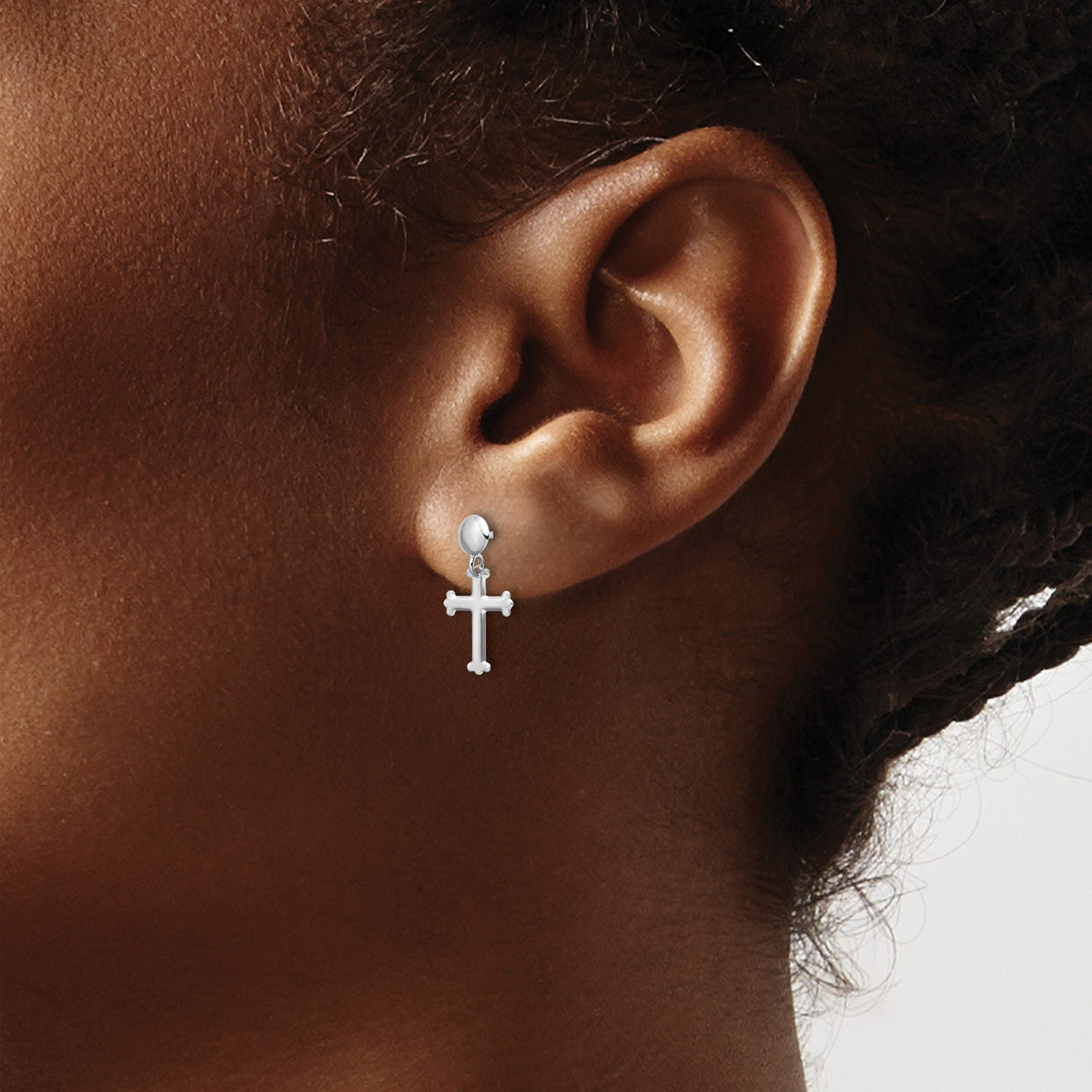 14k White Gold Cross Dangle Earrings, Budded Cross Design, Christian Drop Style Jewelry for Women