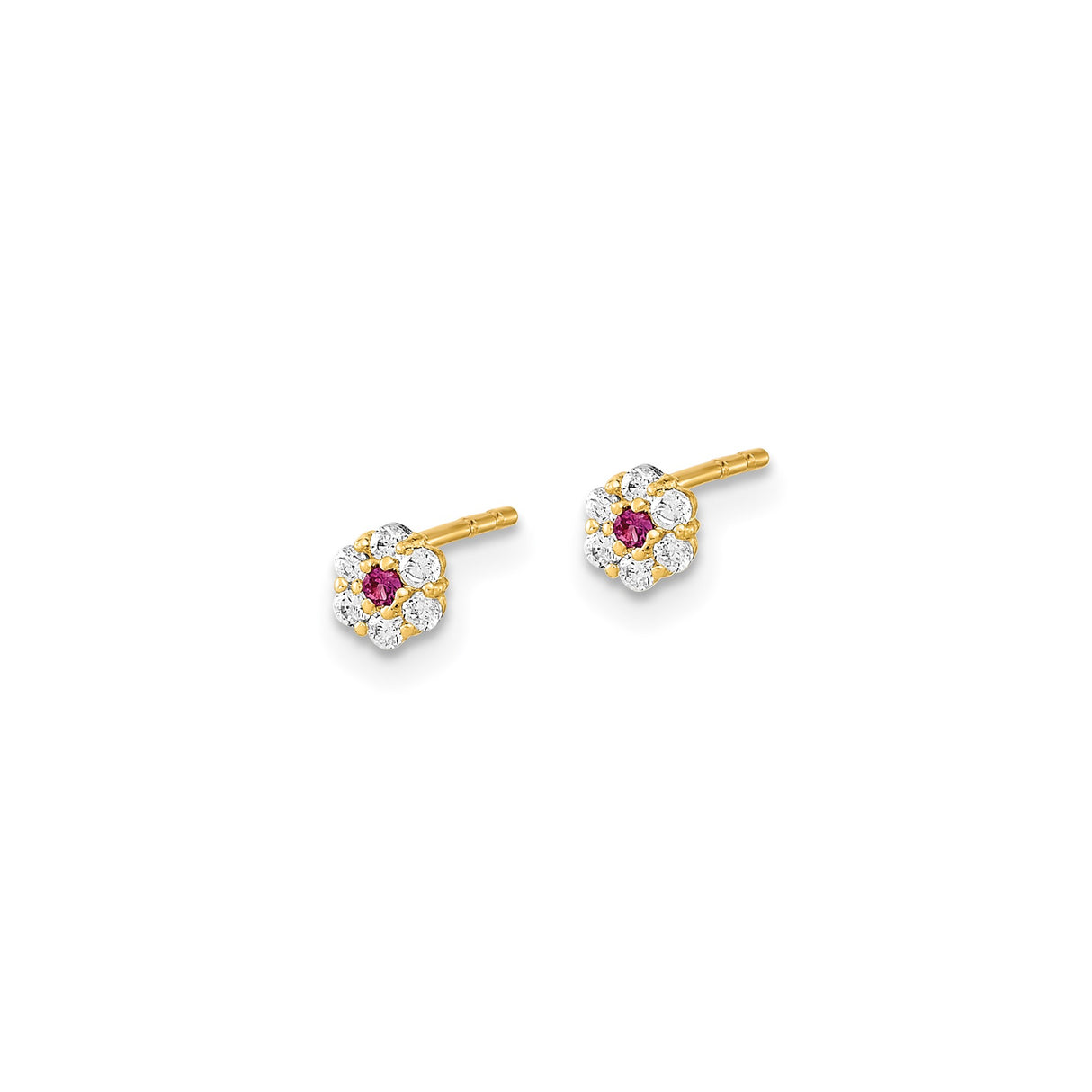 14k Yellow Gold Stud Earrings, Cross, Ruby Center Flower, Diamond Accent, Ball Design Trio Set