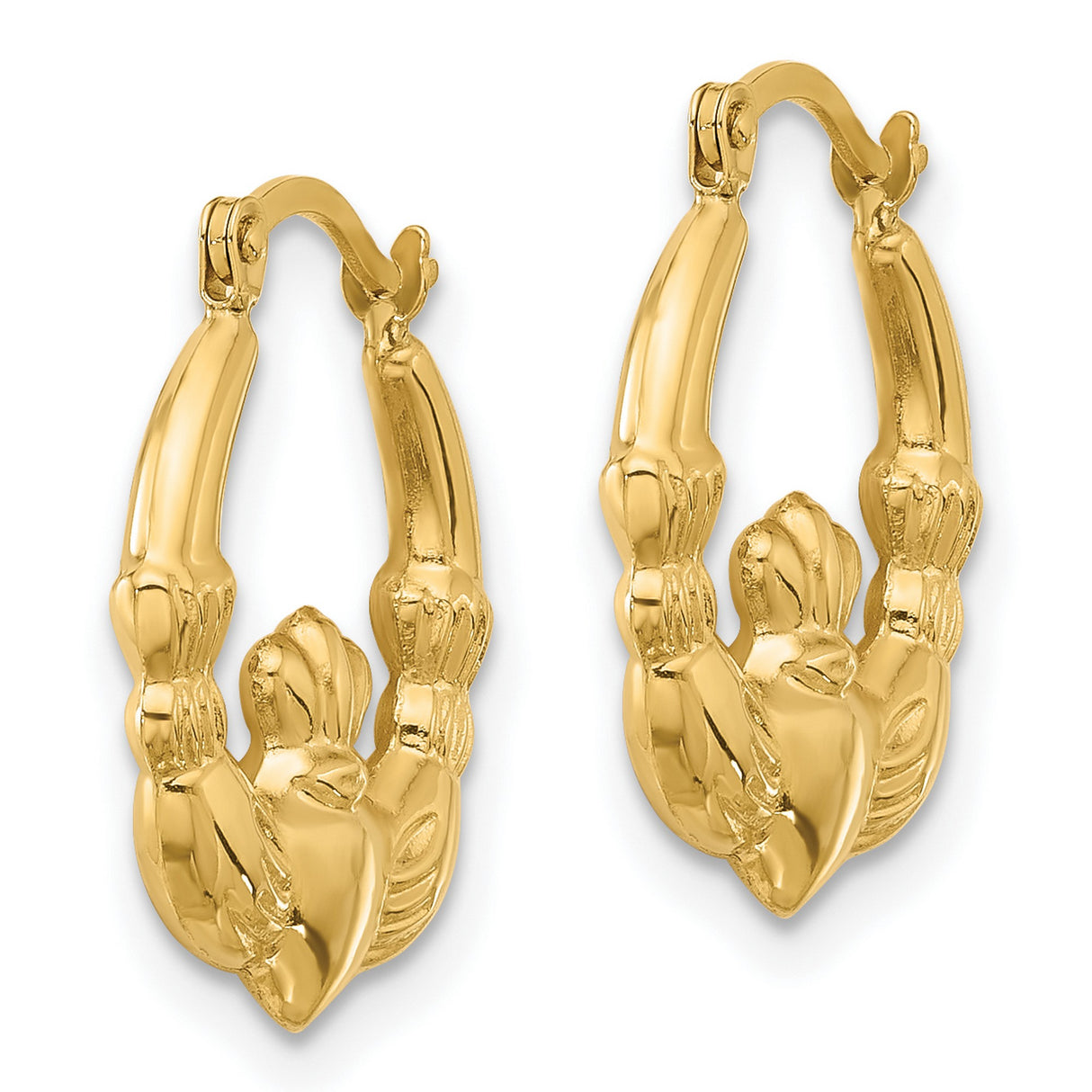 14k Yellow Gold Claddagh Hoop Earrings with Heart and Crown Design, Celtic Irish Jewelry for Women