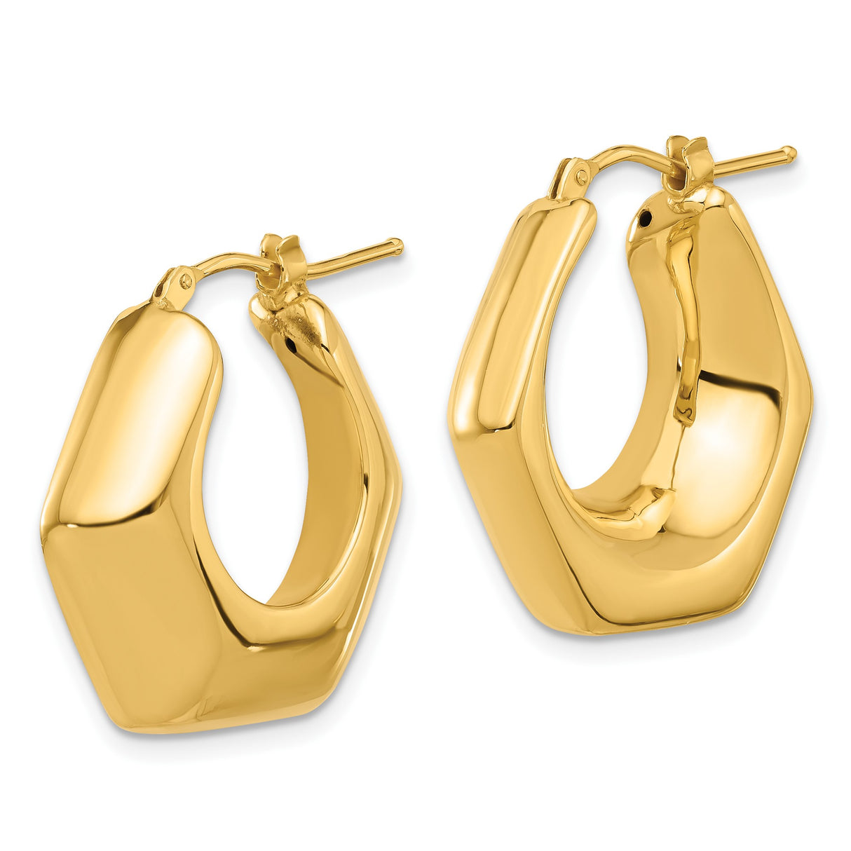 14k Yellow Gold Hexagon Hoop Earrings, Modern Geometric Lightweight Design for Women