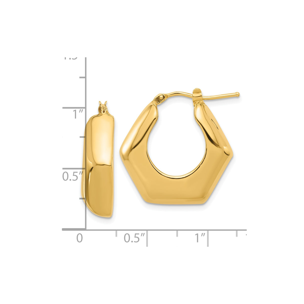 14k Yellow Gold Hexagon Hoop Earrings, Modern Geometric Lightweight Design for Women