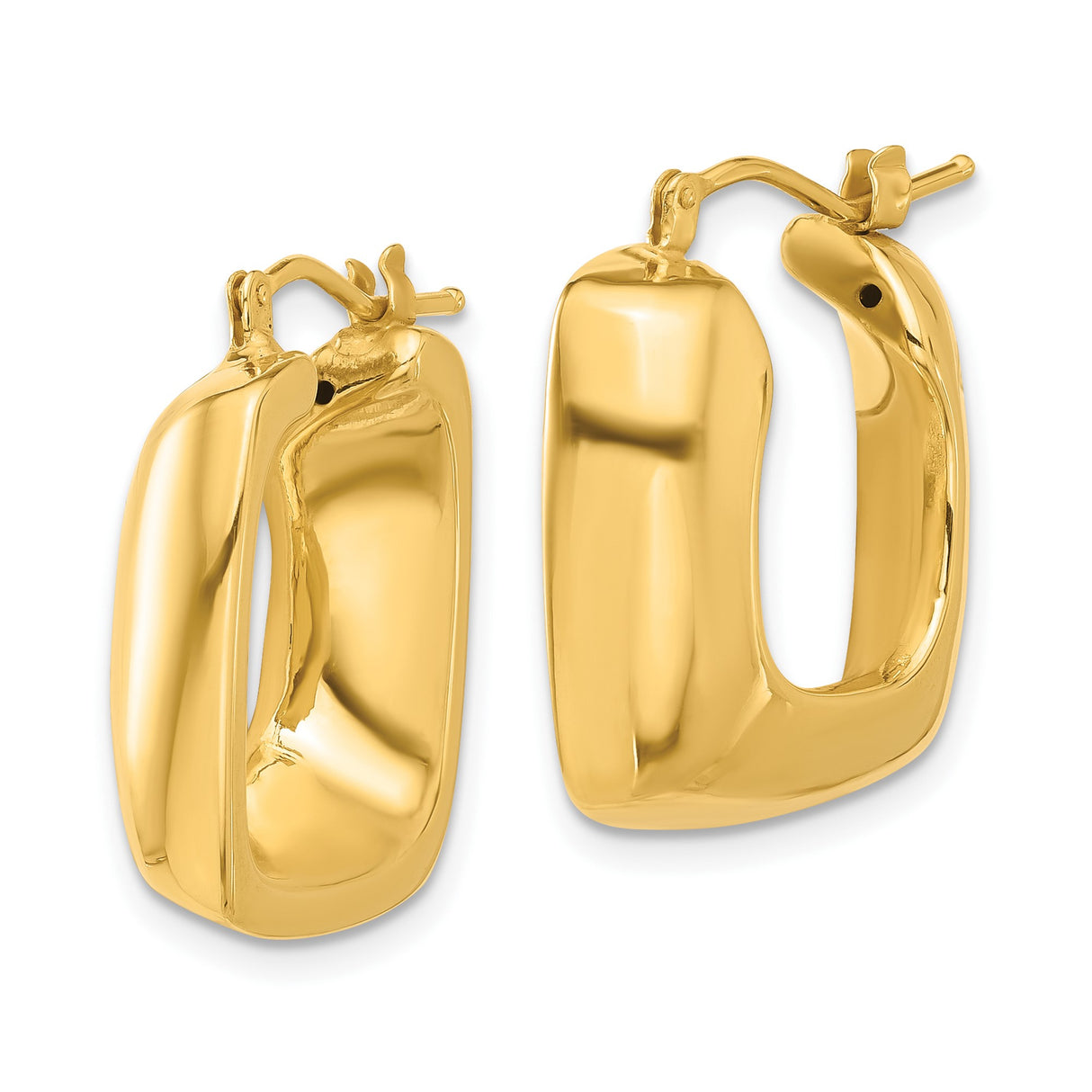 14k Yellow Gold Square Hoop Earrings, Chunky Modern Design with High Polish Finish