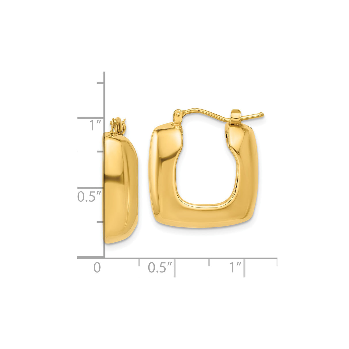 14k Yellow Gold Square Hoop Earrings, Chunky Modern Design with High Polish Finish