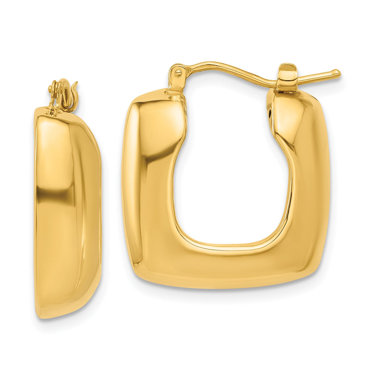 14k Yellow Gold Square Hoop Earrings, Chunky Modern Design with High Polish Finish