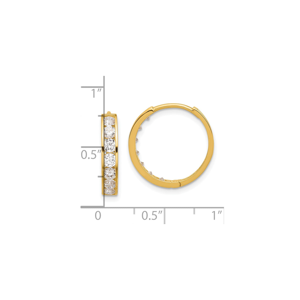 14k Yellow Gold Hoop Earrings with Cubic Zirconia, Classic Channel Set Huggie Style for Women