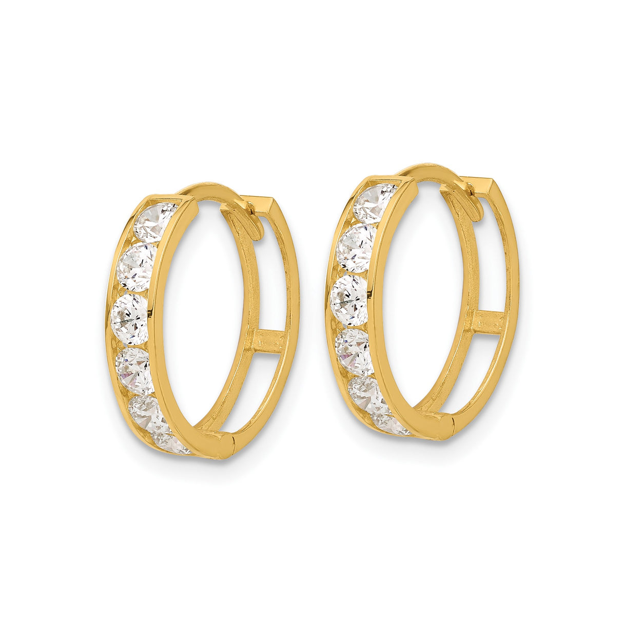 14k Yellow Gold Huggie Hoop Earrings with Channel Set Cubic Zirconia, Small Contemporary Style