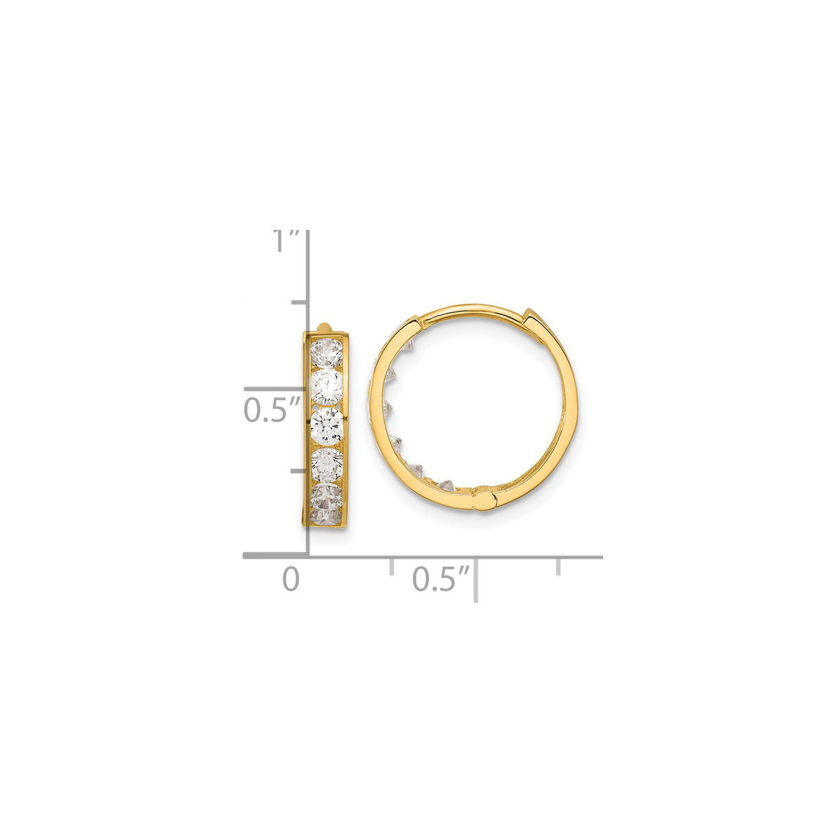 14k Yellow Gold Huggie Hoop Earrings with Channel Set Cubic Zirconia, Small Contemporary Style