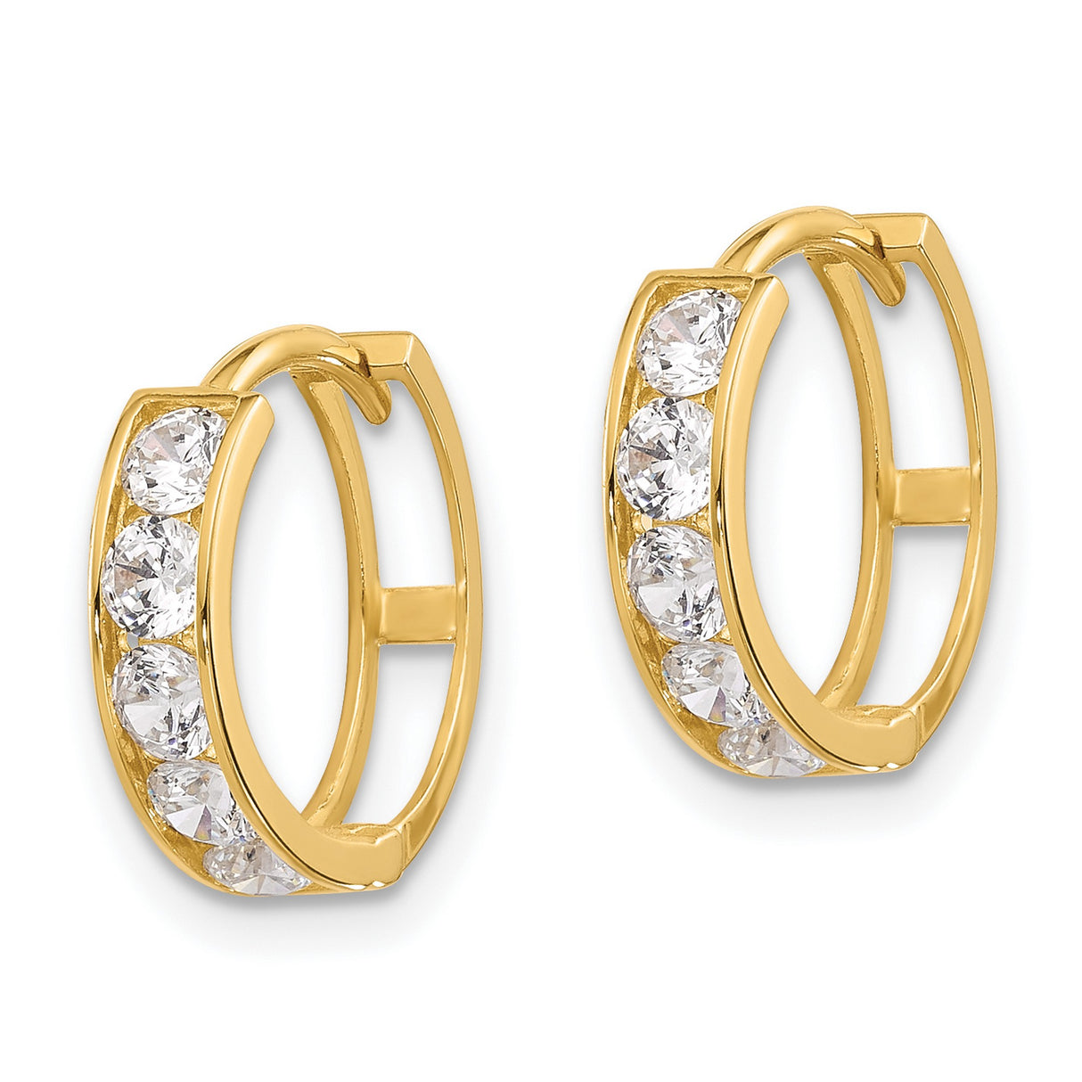 14k Yellow Gold Huggie Hoop Earrings with Cubic Zirconia, Channel-Set Design for Women