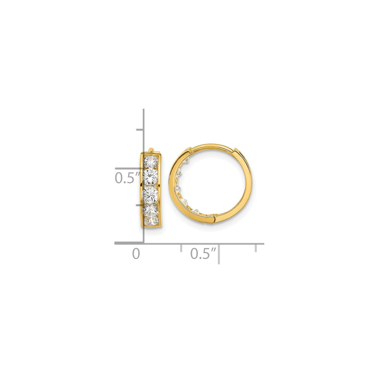 14k Yellow Gold Huggie Hoop Earrings with Cubic Zirconia, Channel-Set Design for Women