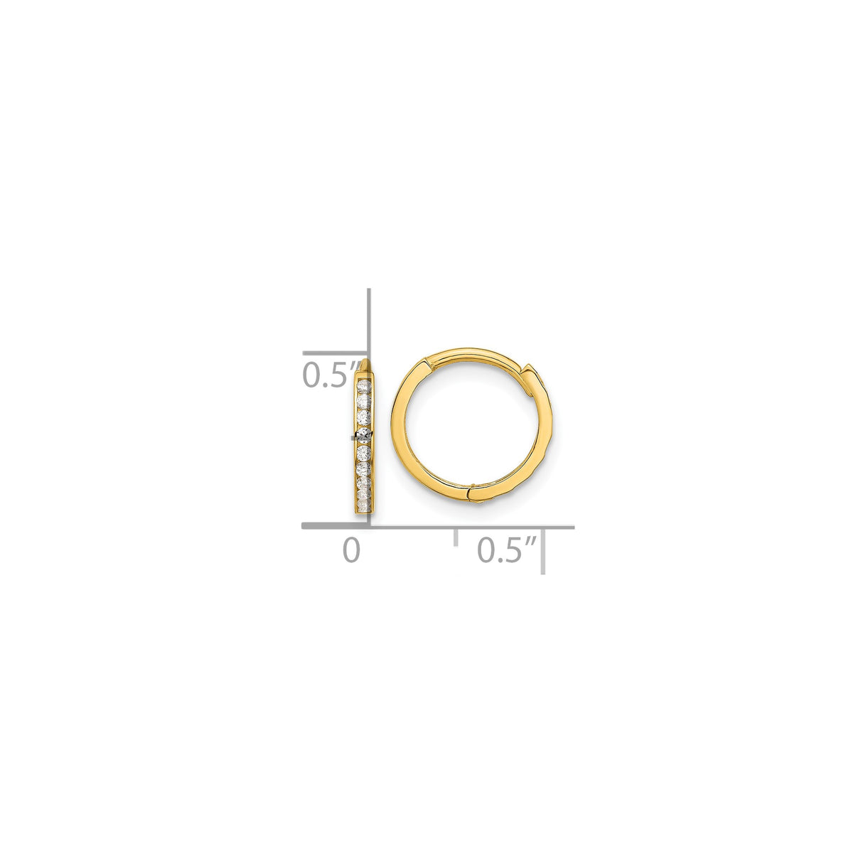 14k Yellow Gold Hoop Earrings with Cubic Zirconia in Channel Setting, Classic Huggie Style for Women