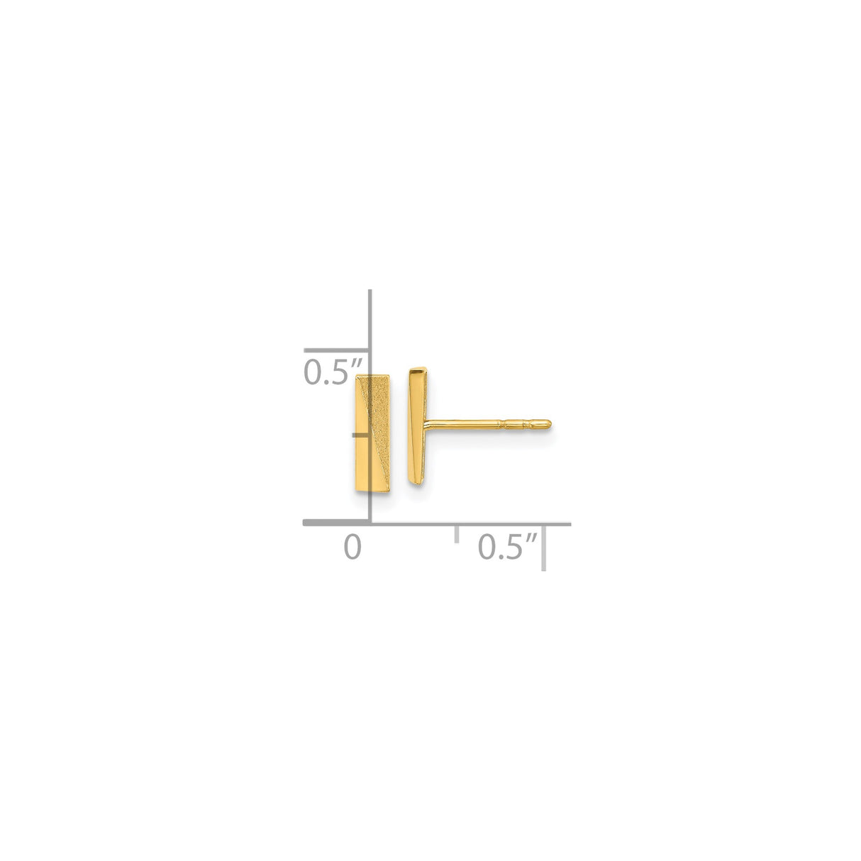14k Yellow Gold Bar Stud Earrings, Textured and Polished Geometric Design, Minimalist Style