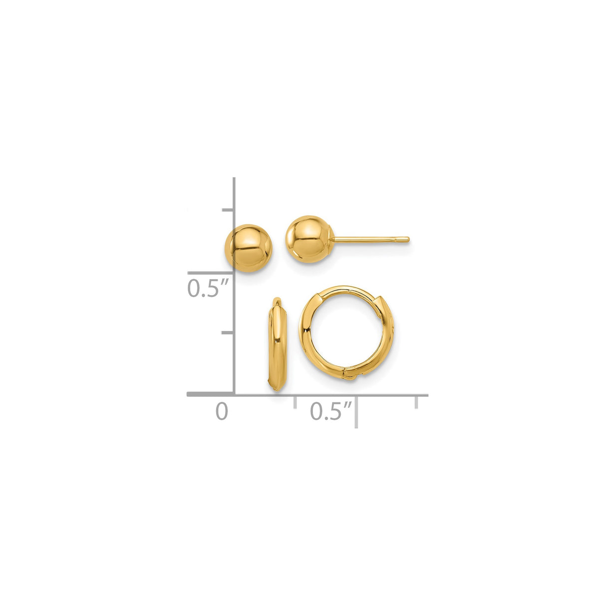 14k Yellow Gold Earrings Set, Polished Ball Studs and Small Hoops, Minimalist Style for Women