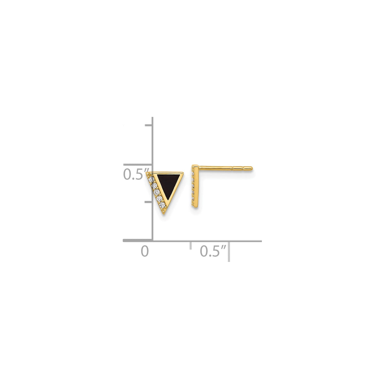 14k Yellow Gold Triangle Stud Earrings with Cubic Zirconia and Black Enamel