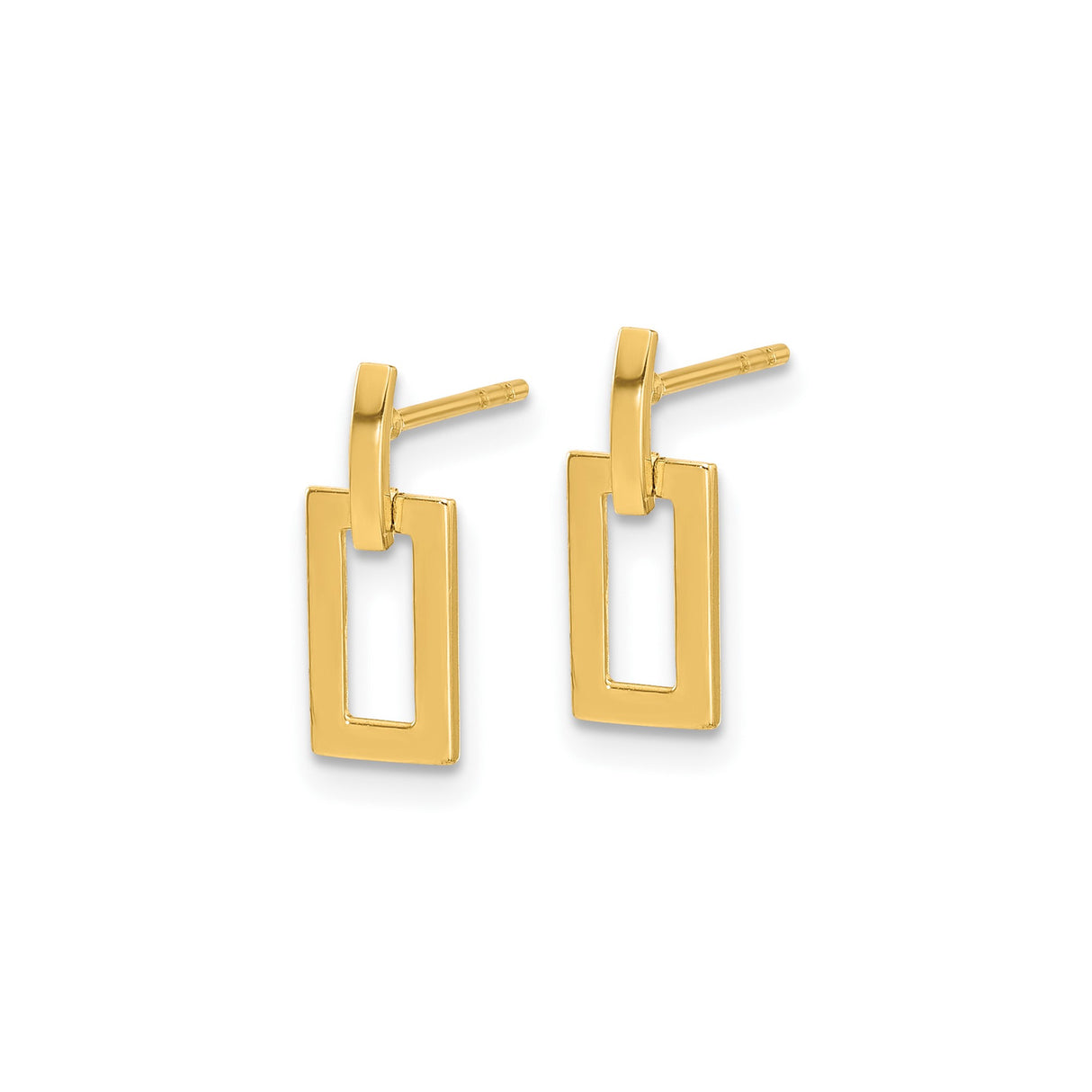 14k Yellow Gold Dangle Stud Earrings with Open Rectangle Geometric Design