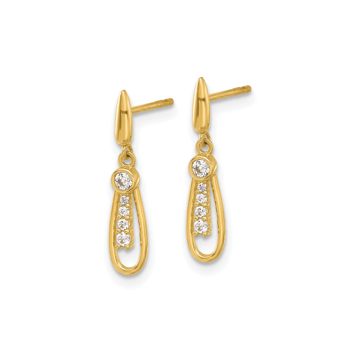 14k Yellow Gold Teardrop Dangle Earrings with Cubic Zirconia, Classic Drop Style for Women