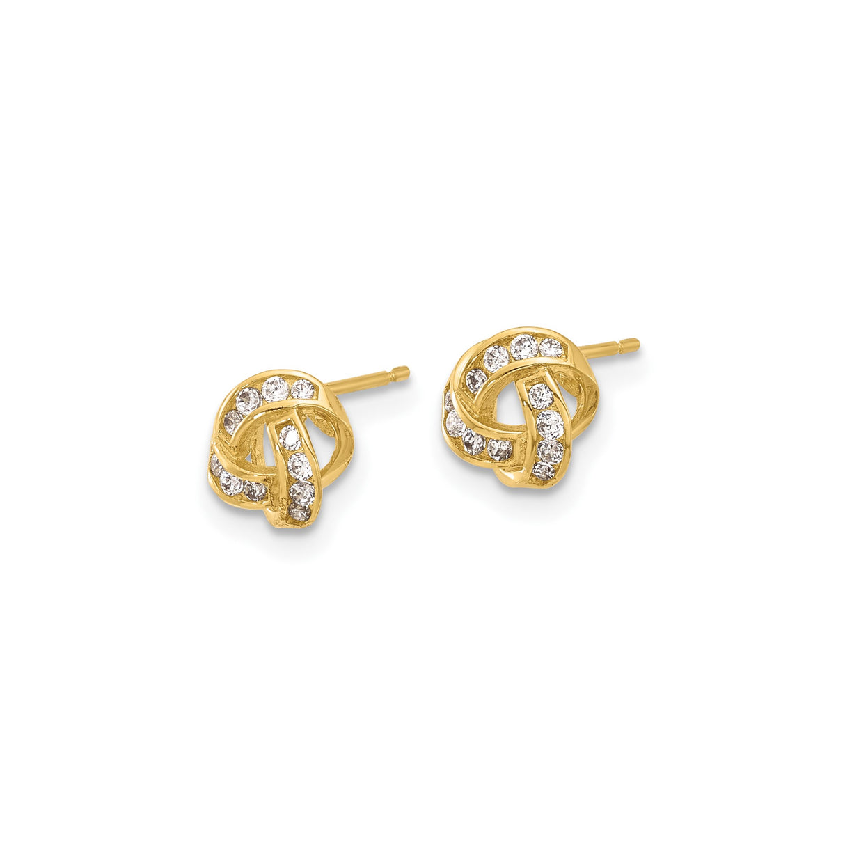 14k Yellow Gold Love Knot Stud Earrings with Cubic Zirconia, Intertwined Design for Women