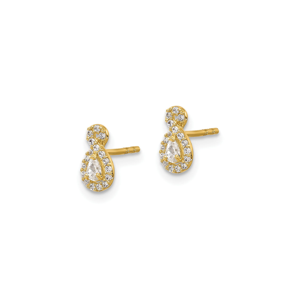 14k Yellow Gold Infinity Teardrop Stud Earrings with Cubic Zirconia Accents, Romantic Style