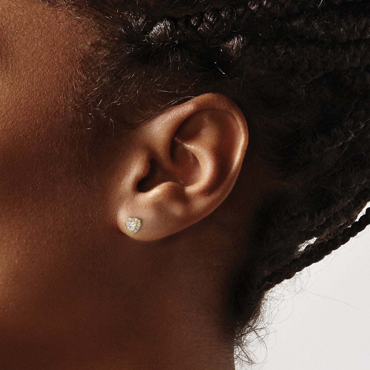 14k Yellow Gold Heart Stud Earrings with Cubic Zirconia and Accent Stones