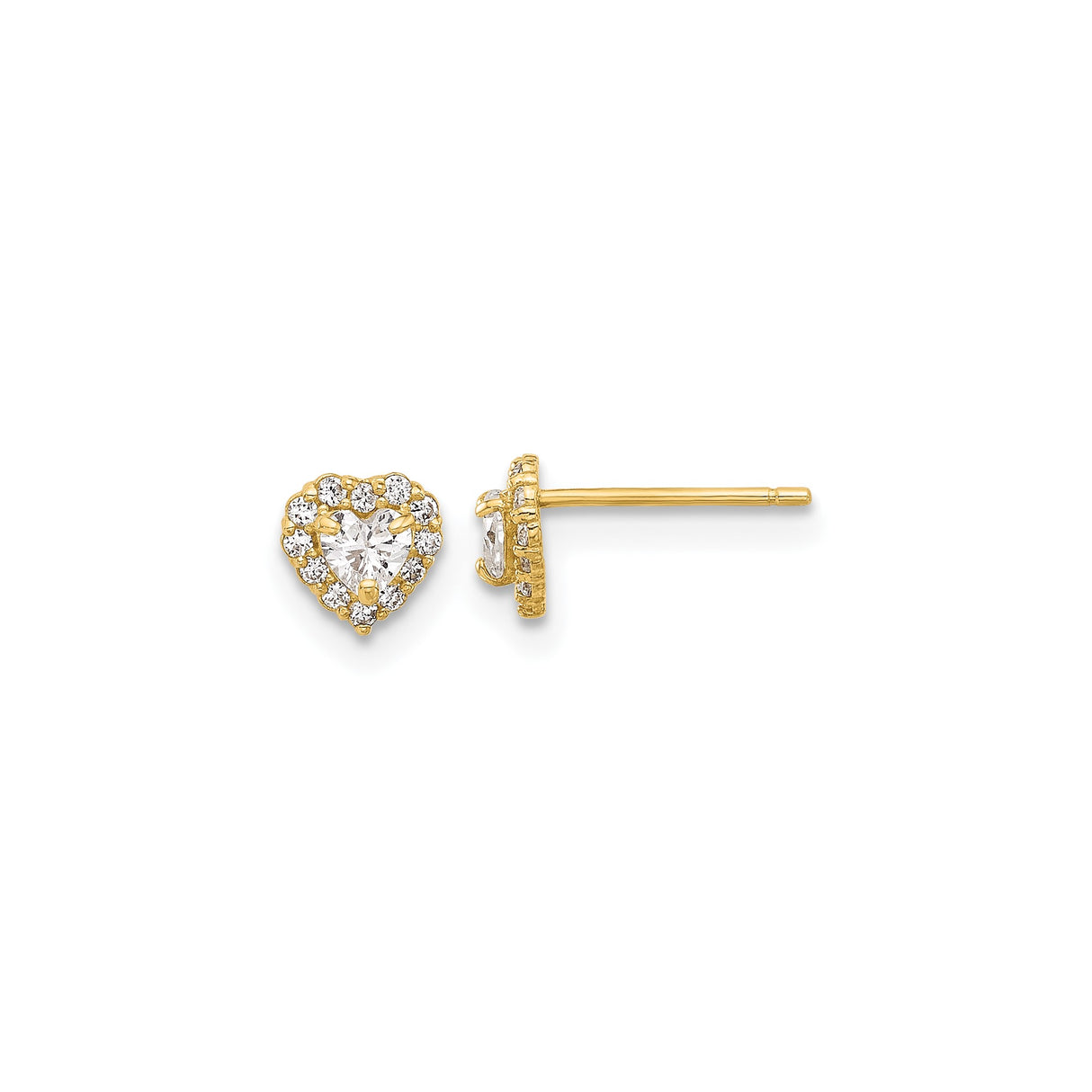 14k Yellow Gold Heart Stud Earrings with Cubic Zirconia and Accent Stones