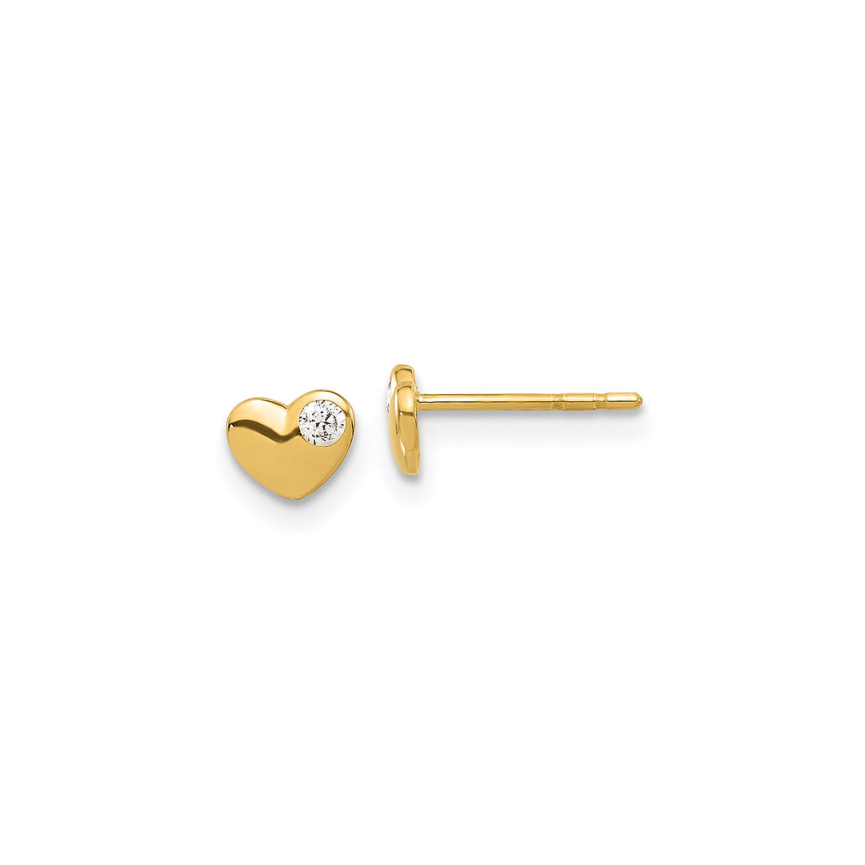 14k Yellow Gold Heart Stud Earrings with Cubic Zirconia, Minimalist Dainty Jewelry for Women