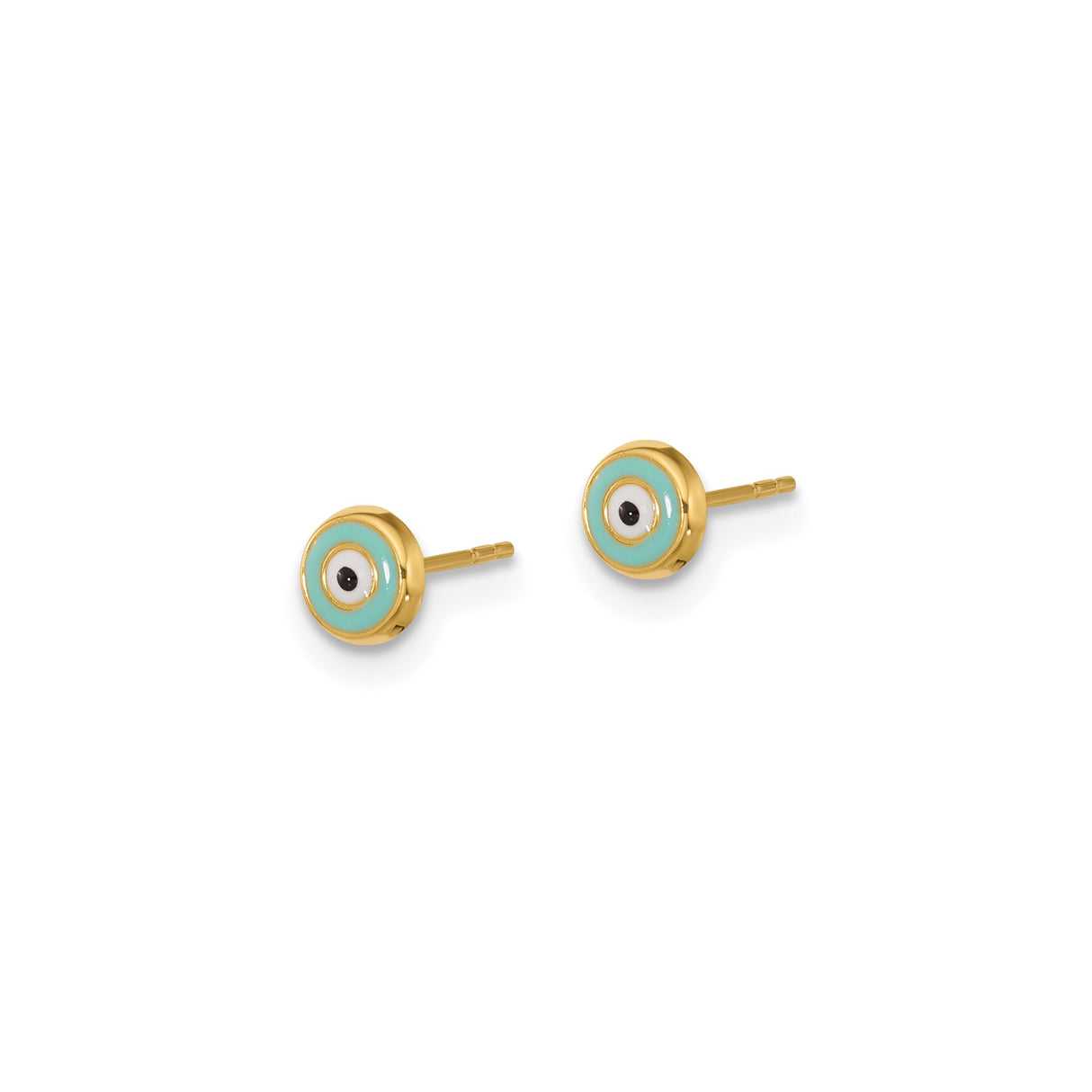 14k Yellow Gold Stud Earrings with Turquoise and White Enamel Evil Eye Design