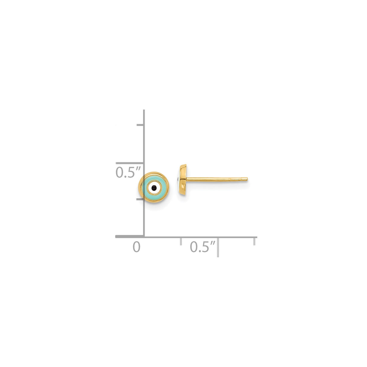 14k Yellow Gold Stud Earrings with Turquoise and White Enamel Evil Eye Design